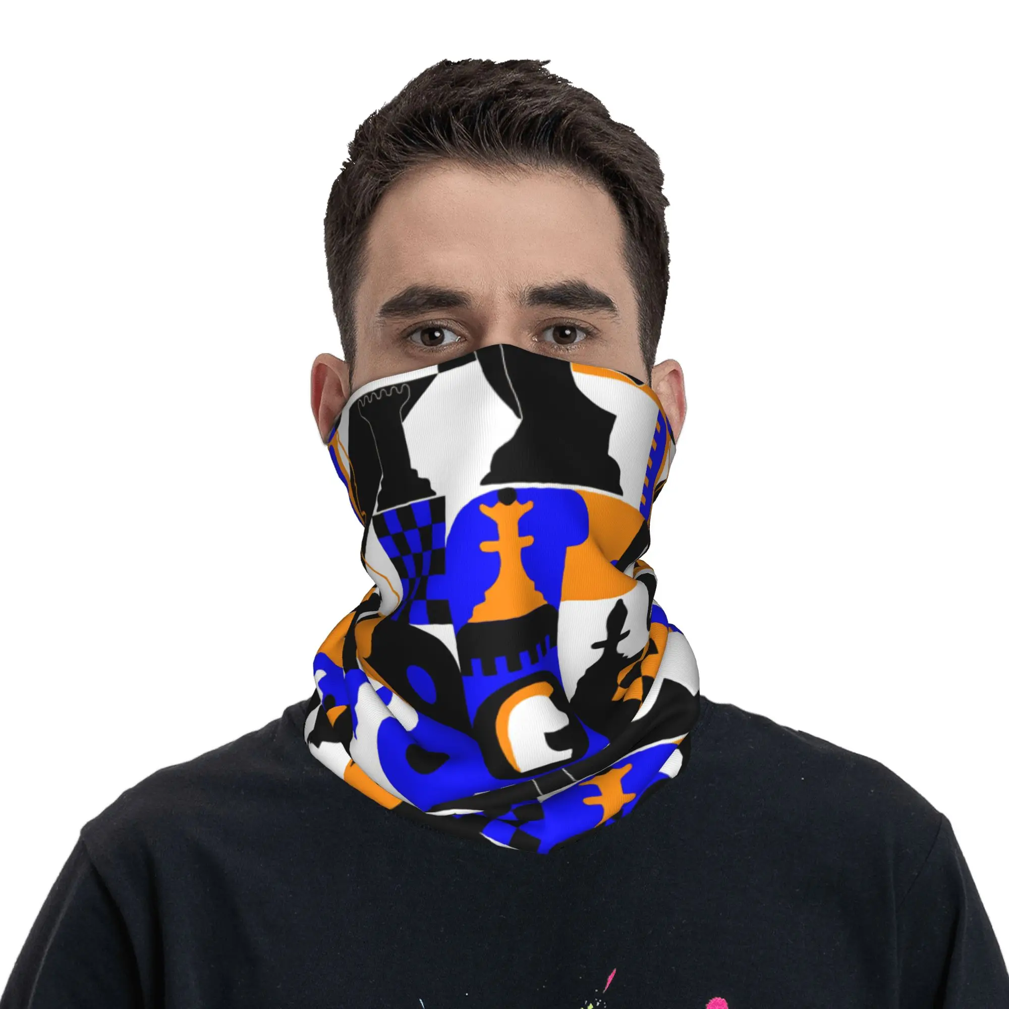 

Chess Pattern Game Pieces Bandana Neck Gaiter Printed Mask Scarf Warm Balaclava Hiking for Men Women Adult Winter