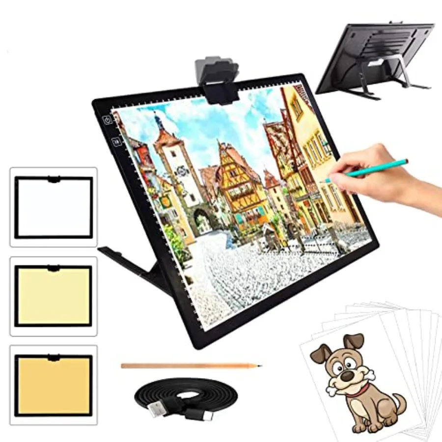 

A3 Light Pad Rechargeable Light Board for Diamond Painting Tracing Light Box with Stand and Clip Light Table Lightbox for Traci