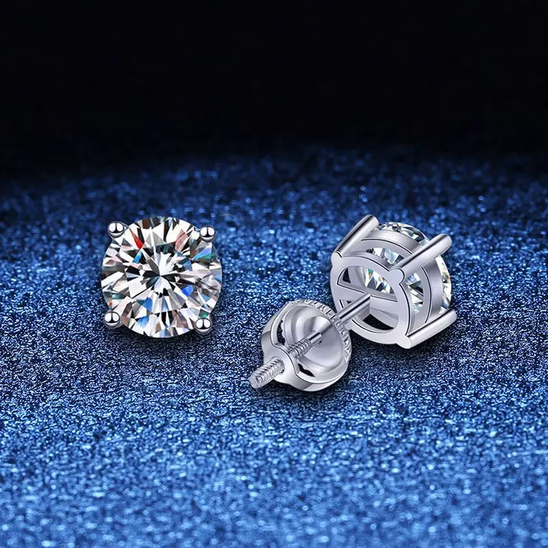 Threaded Unisex Classic Four Claw D-color Moissanite Light Luxury Personalized Earrings Platinum PT950 18K Gold Moissanite