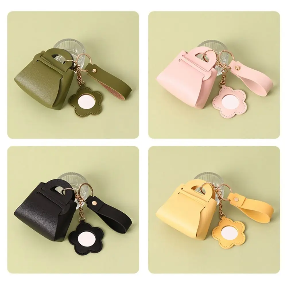 Fashion With Mirror Mini Bag Keychain PU Leather Luxury Earphone Key Bag Creative Coin Purse Bag Accessories