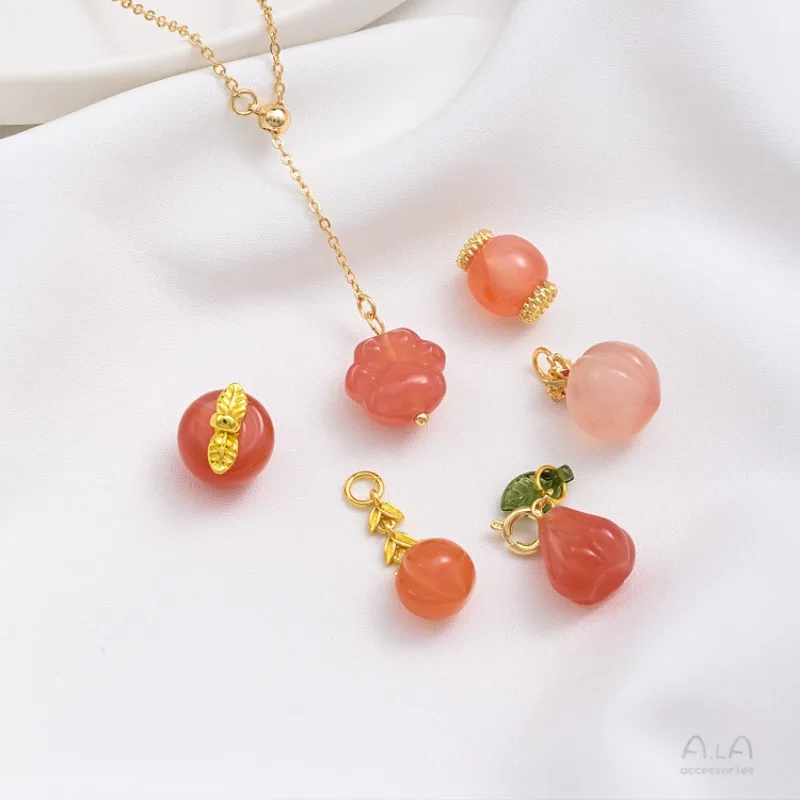 Natural Nanhong Yanyuan Candy Pendant Butterfly Lotus Pod Lotus Lucky Cat Peach Raspberry Pendant Earrings Pendant
