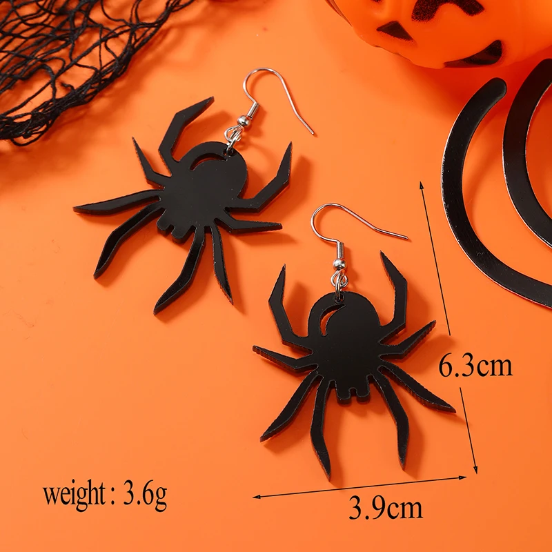 2 PCS Halloween New Acrylic Earrings Pumpkin Bat PU Leather Hollow Earrings European and American Festival Earrings Jewelry