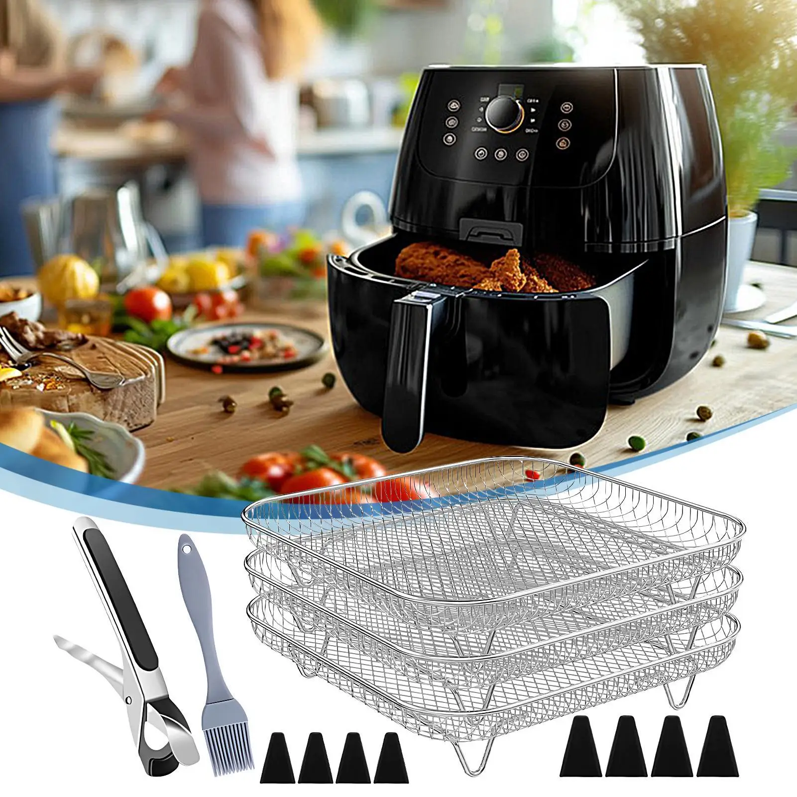 

New Air Fryer Rack Stainless Steel Gril Dehydrator Rack Air Fryer Accessories Oven Steamer Roasting Rack Baking Cooking Tools