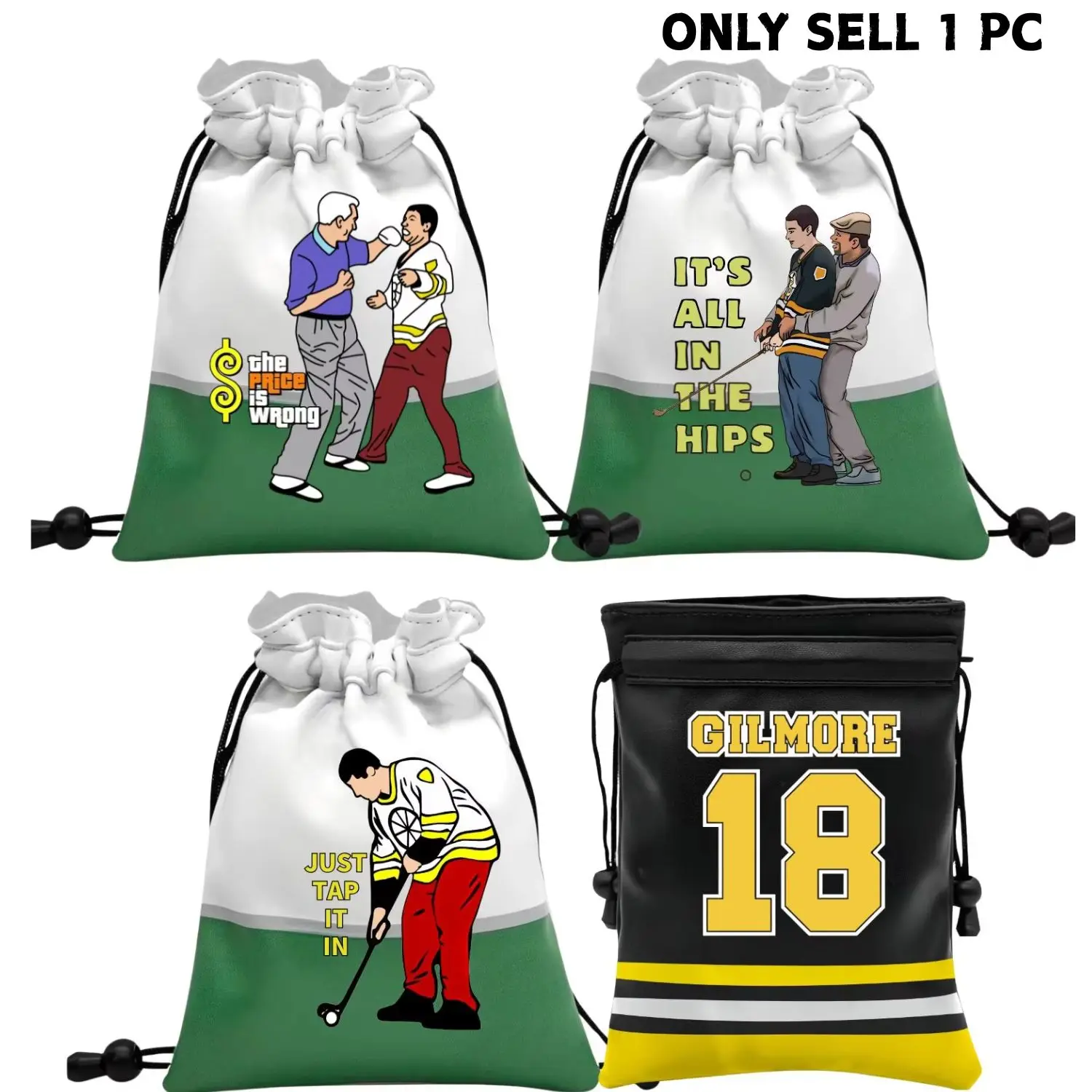 Bolsa de Golfe Happy Gilmore 18 Durável para Objetos de Valor em Couro PU com Fecho de Cordão, Bolsa Portátil para Bolas de Golfe