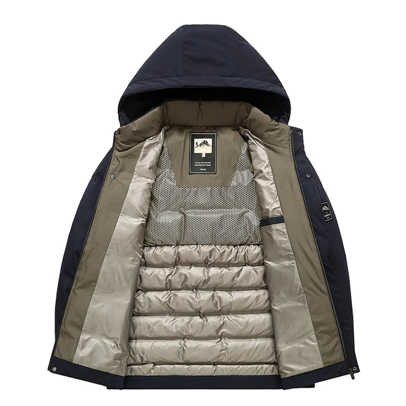 New Windproof Keep Warm Men Parka Outdoors Loose Comfort Solid Removable Hat Coats Winter Fashion Casual Thickening Tops Men