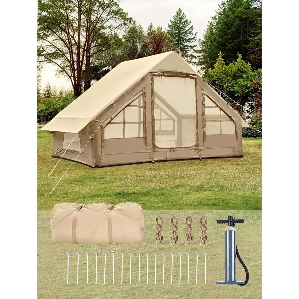 

Portable Air-Inflatable Camping Tents: Waterproof Family Glamping Shelter with Hand Pump
