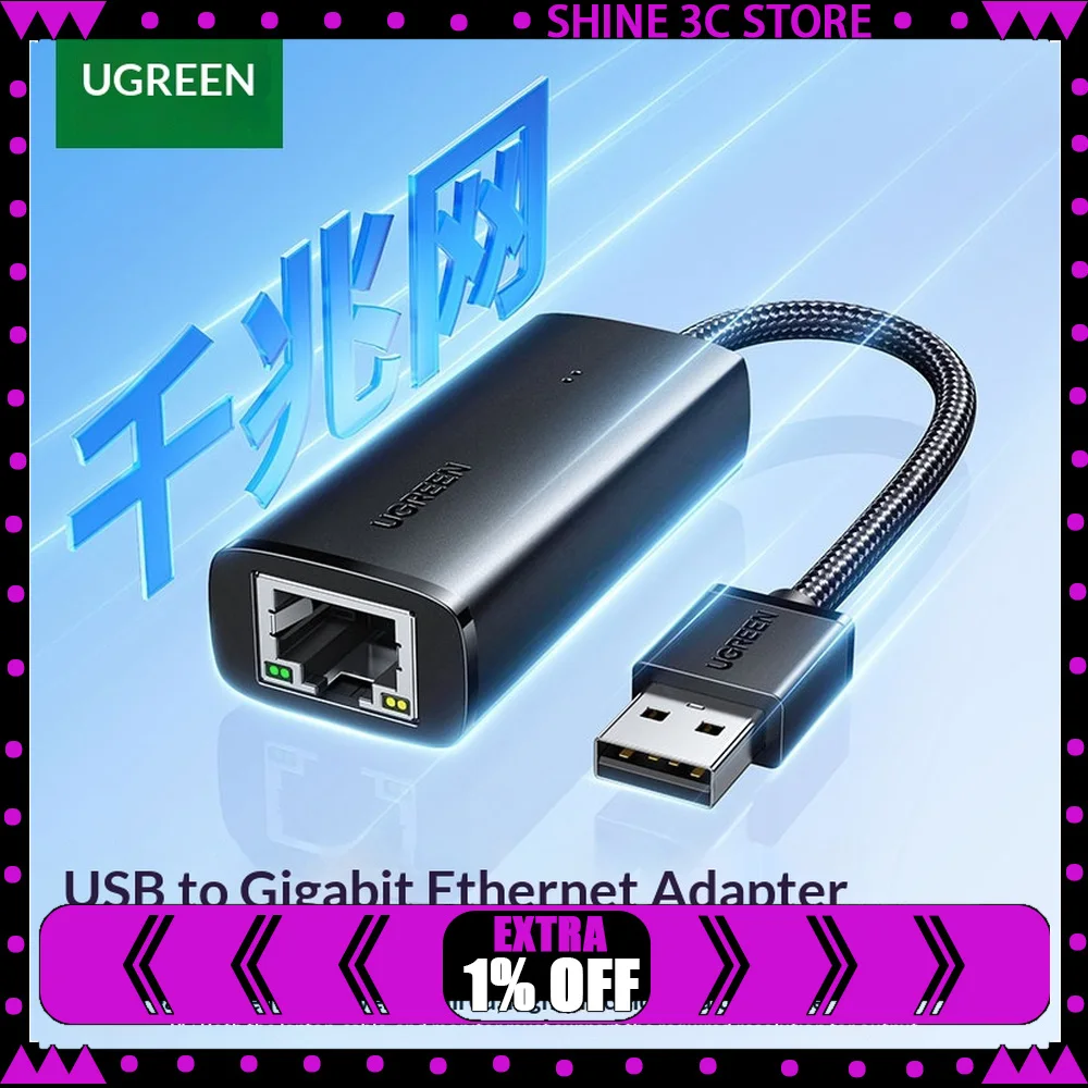 UGREEN 15636 CM650 USB 3.0 to Gigabit Ethernet Adapter USB-A to RJ45 1000Mbps Wired Network Card for Laptop Desktop
