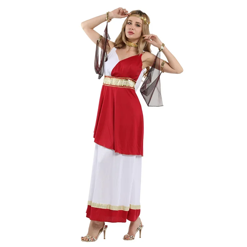 Ancient Greek Goddess Athena Costumes Women Halloween Roman Carnival Masquerade Role Play Dress