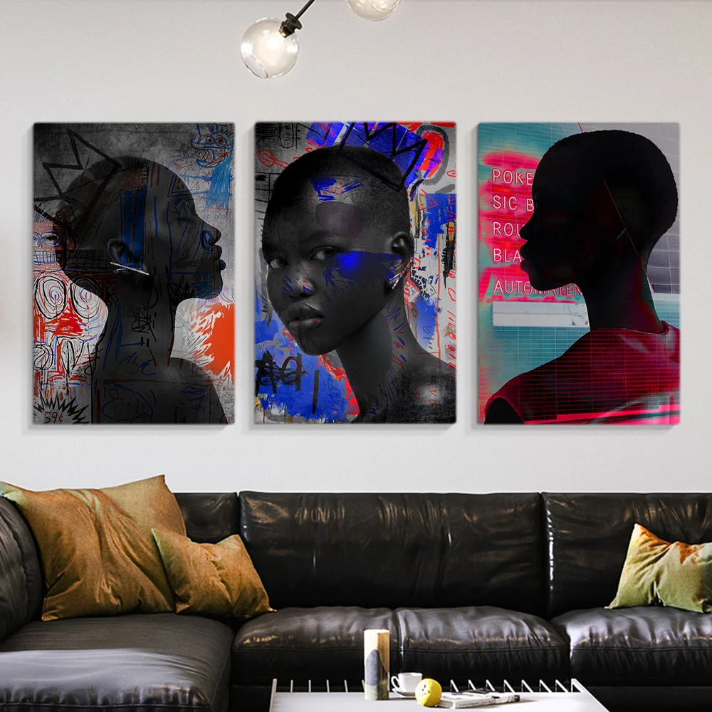 

Modern African American Woman Silhouette Girls Graffiti Posters Wall Art Canvas Prints Paintings Living Room Home Decor Pictures