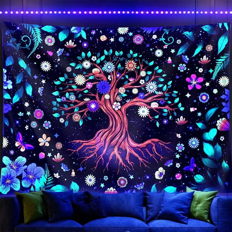 VIKAMA Fluorescent Illusion Tree of Life Couple Kissing Tapestry Atmosphere Wall Hanging Bedroom Esports Room Decoration