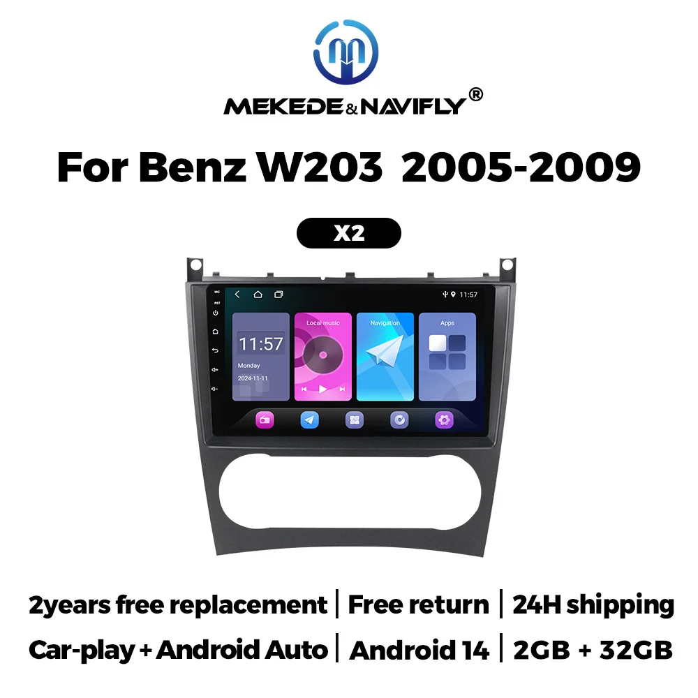 9inch 2DIN Wireless Carplay Android Auto Car Radio For Mercedes-Benz C-Class GLC W203 W209 C180 C200 CL203 C209 A209 GPS BT WIFI