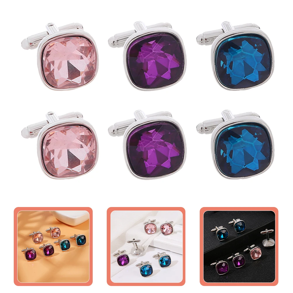 

3 Pairs Glass Mens Clothing Wedding Accessories for Alloy Linksfomen Shirt Man