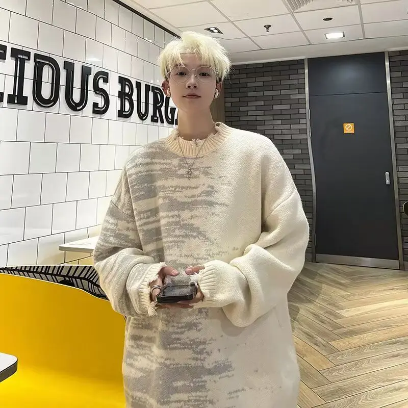 Maglione lavorato a maglia a colori aduated da uomo Casual rotondo Ne Base irt Lazy Sle Autunno Inverno Faionable Fibra di poliestere allentata