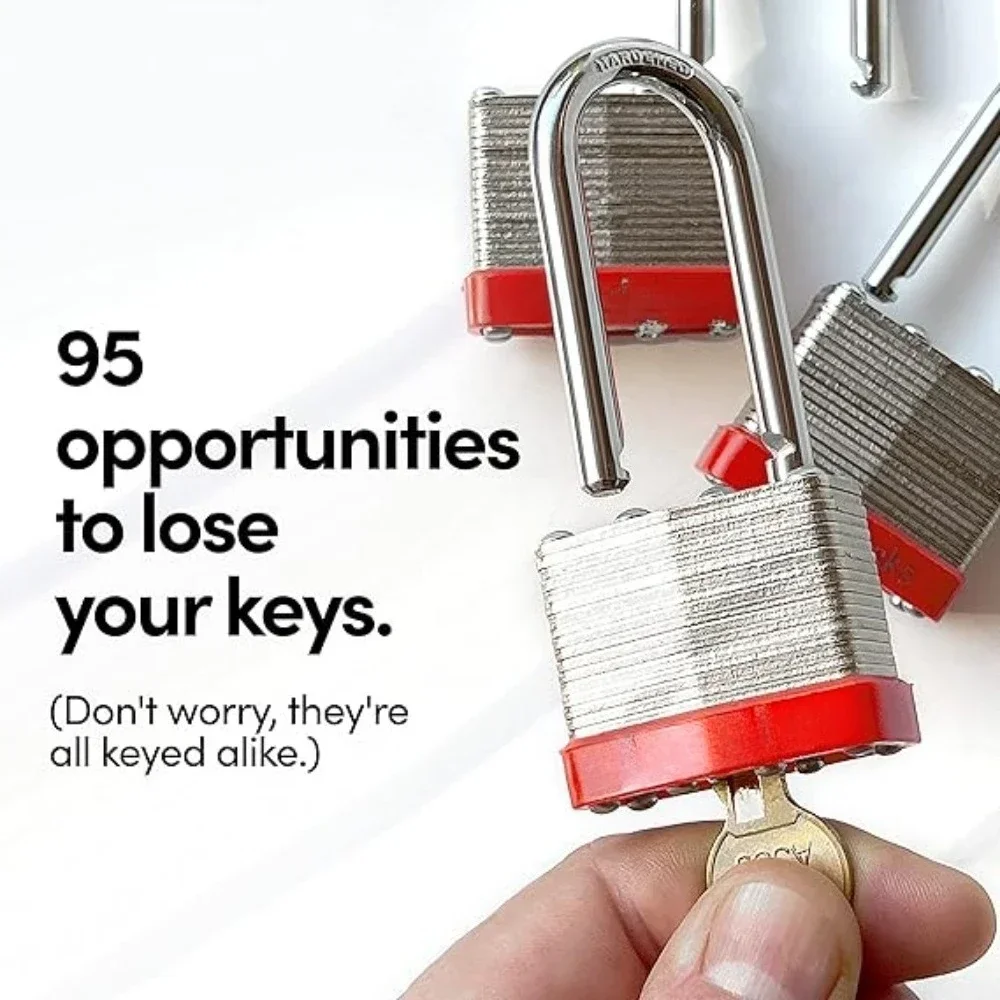 48 أقفال على حد سواء مع تكبل طويل 2 بوصة، 96 مفتاحًا - أقفال للاستخدام الخارجي، أقفال بمفاتيح، حافظة فولاذية صلبة - أجهزة #3