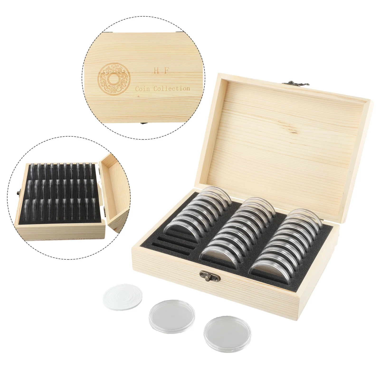 

Wooden Coin Storage Box Solid With Adjustment Pad Coins Display Storage Box Collection Case Commemorative Coin