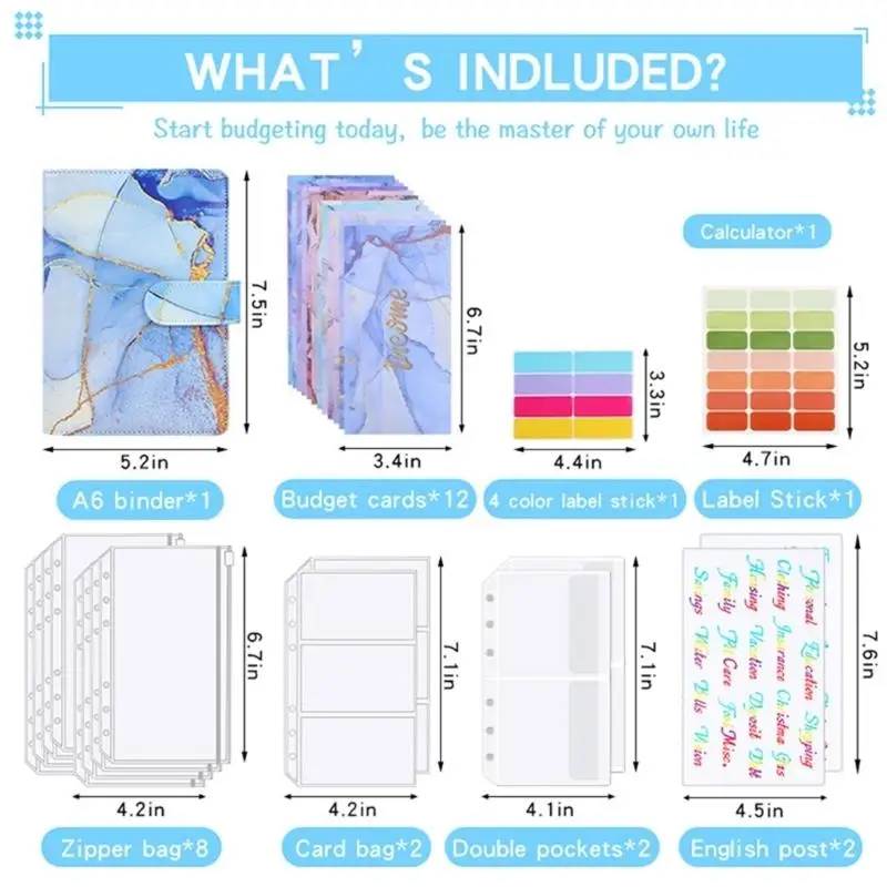 R53C PU-Leder-Budgetordner-Set mit 12 Budgetblättern und 8 PVC-Geldumschlägen mit Reißverschluss, Geld-Organizer für Büro – Detail 8