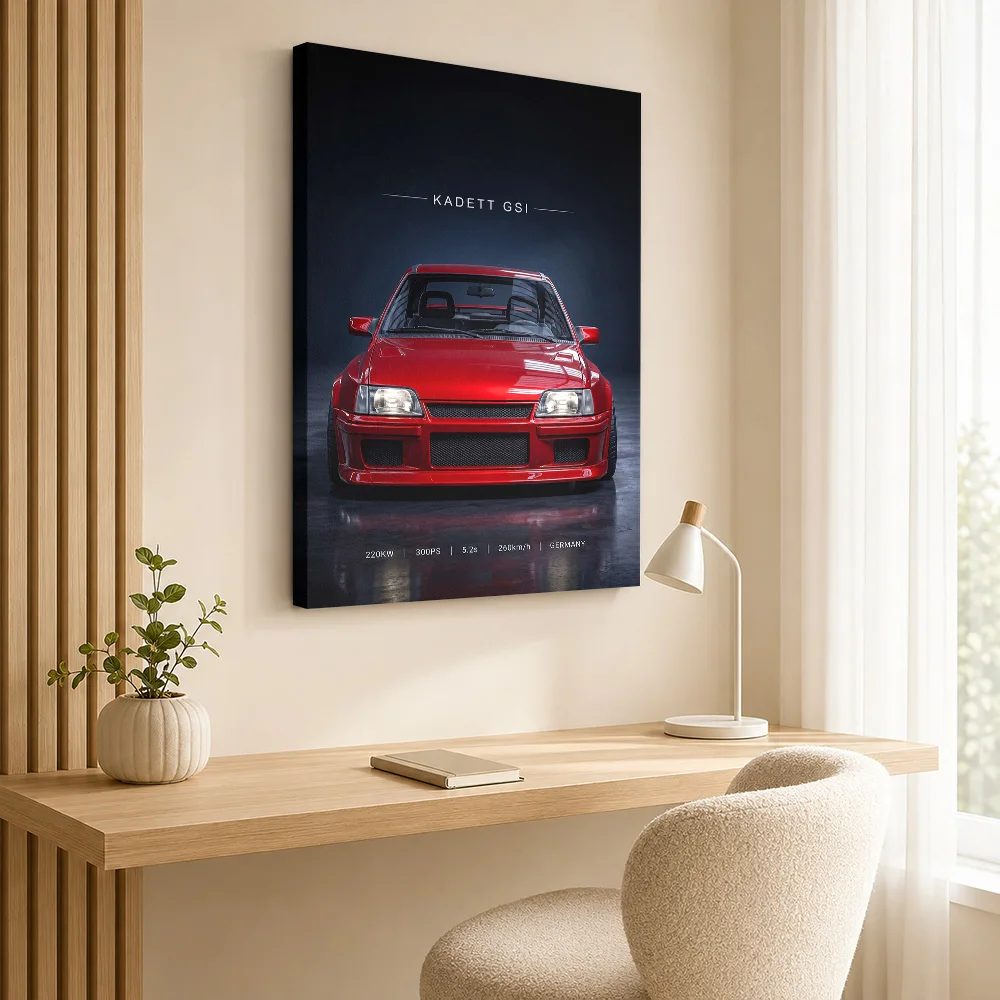 Red Sleek German Kadett Gsi Car Framed Canvas Print Poster Personalized Photo Dynamic Wall Art Garage Studio Decor Driver Gift