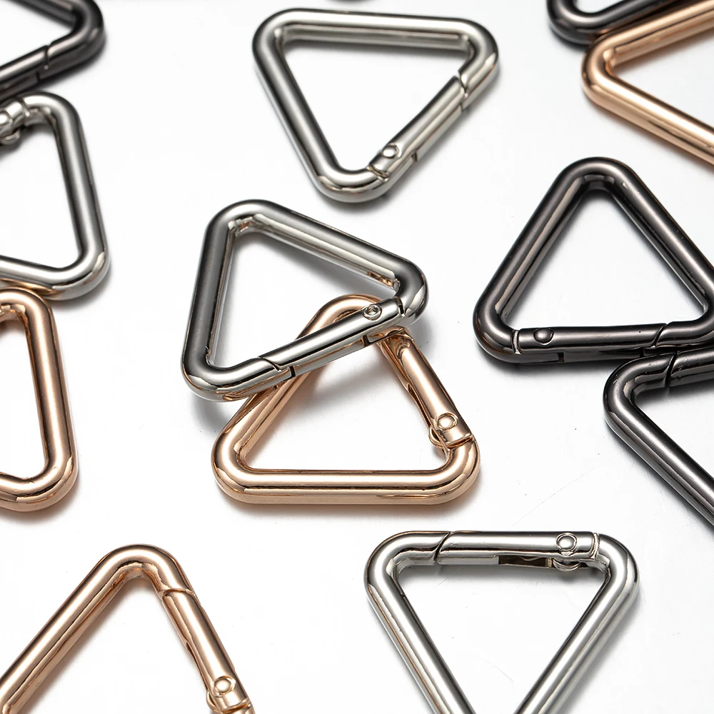 5pcs/Lot Metal Triangles Spring Ring Bag Handbag Strap Buckle Carabiner For DIY Key Chain Keyring Findings Jewelry Making Supply