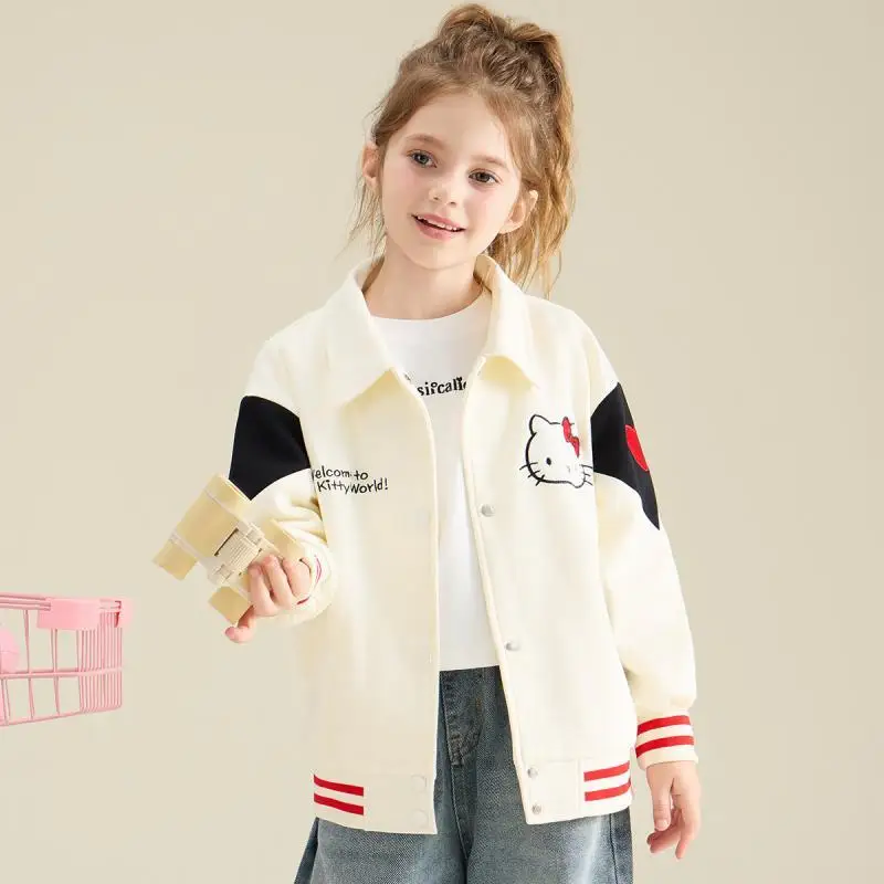 Long Sleeve Sport Coat Sanrio Hello Kitty Spring Summer Motion Style Heart-Shaped Girl Fashion Lapel Hello Kitty Capless Jacket