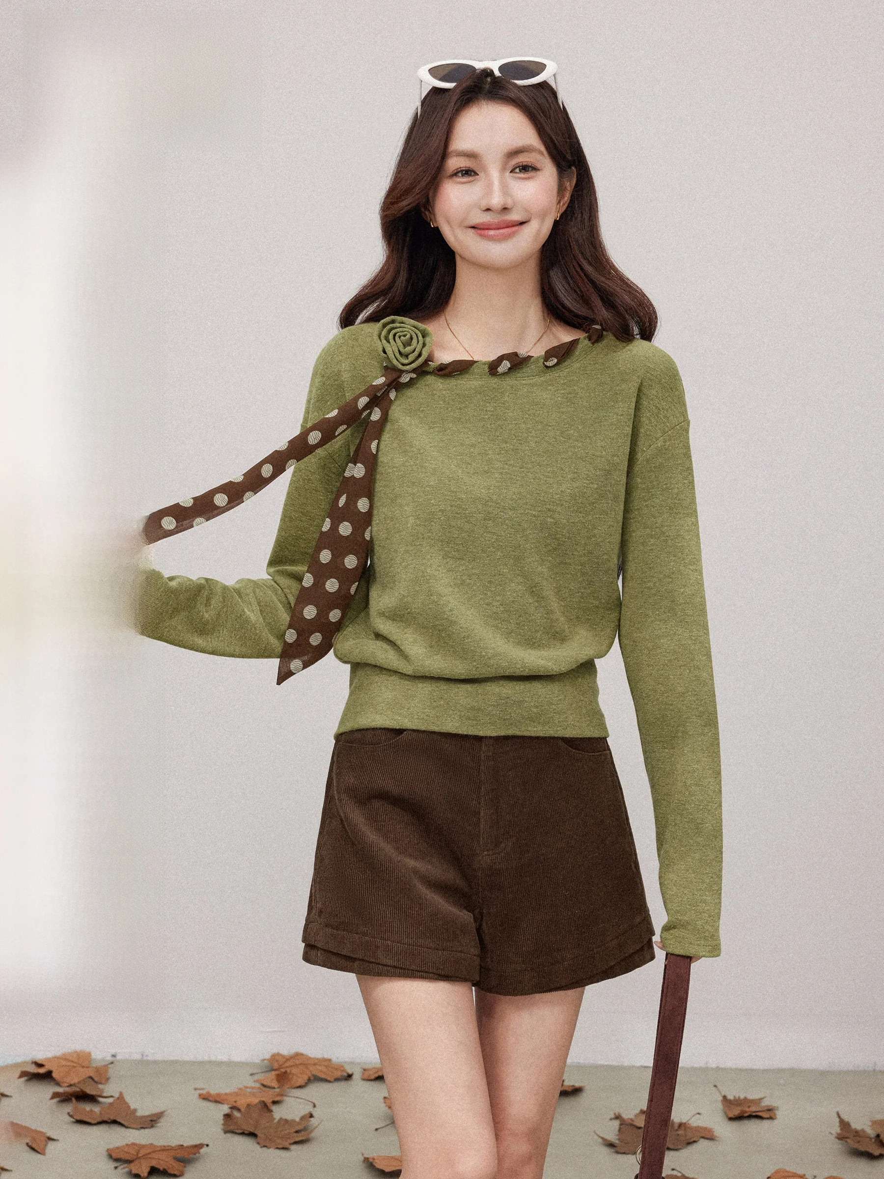 

Шикарная футболка с длинным свеком, женский базовый слой, топ в горошек, повседневный дизайн, осень-зима, модный корейский шелковый шарф в стиле ретро