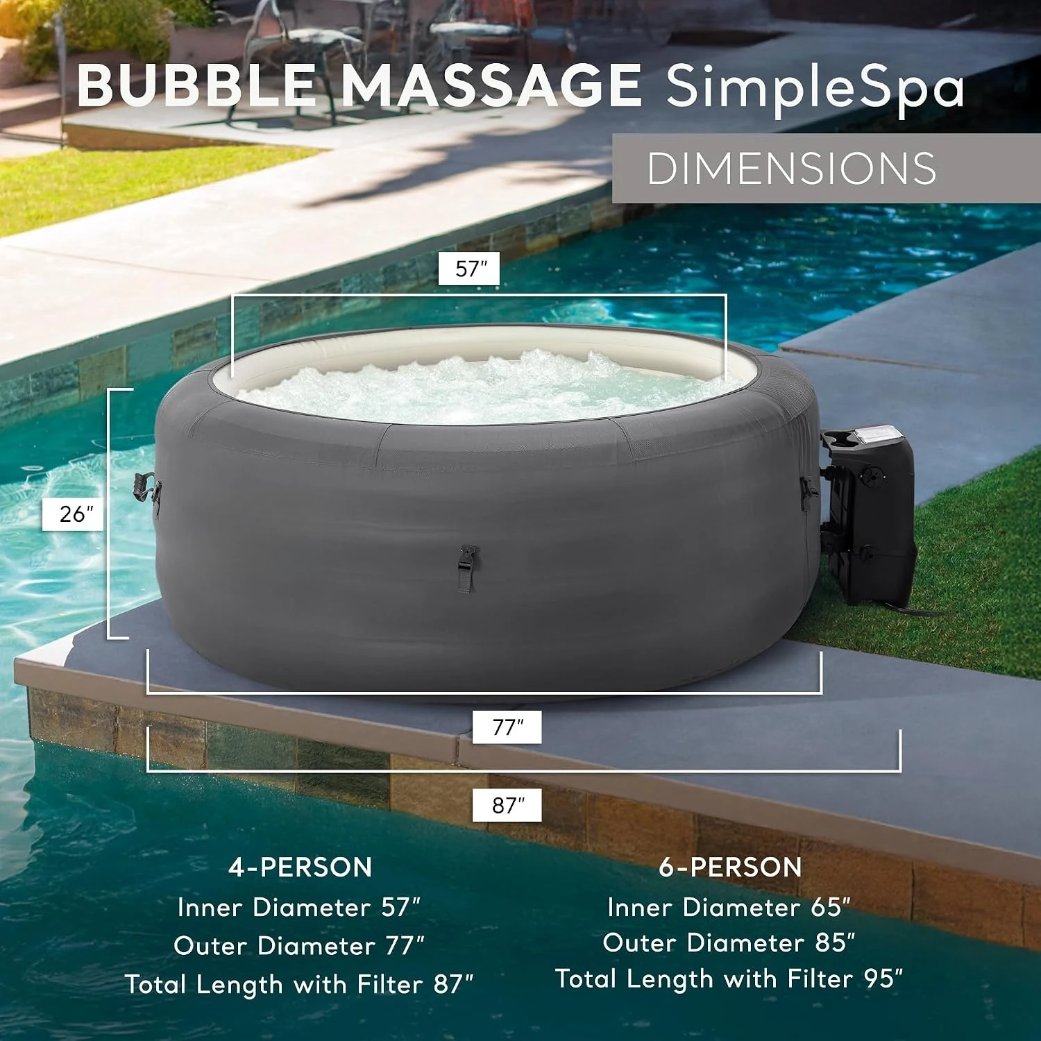 4 Person Inflatable Hot Tub, Portable Spa with 100 Jets 28483E Built-in Hard Water Treatment with Cover, Custom