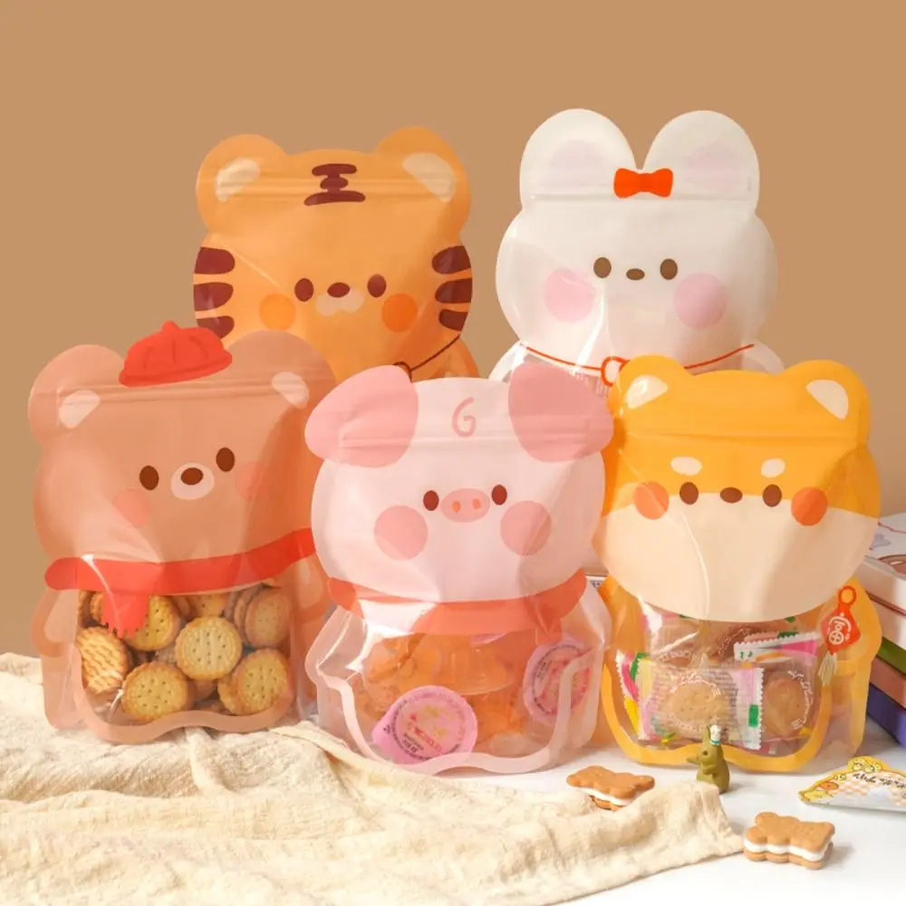 10pcs/Pack Cartoon Animal Cookies Candy Bags Gift Bags Sealing Snack Self-Supporting Bags Zipper Sealed Fresh Storage Bags