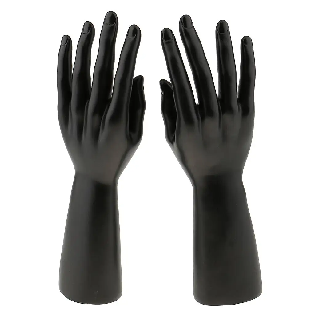 1 Pair 12 inch Male Right Left Mannequin Hand Jewelry Bracelet Gloves Ring Display Stand Holder Rack - Black White Skin Color