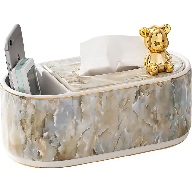 

Ceramic tissue box light luxury high-end home living room multi-function remote control storage box high-end restaurant pumping