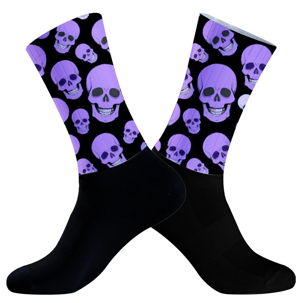 Chaussettes de compression respirantes pour sports de plein air, chaussettes de cyclisme, crâne d'Halloween, vélo de route, course, professionnel, haute qualité, 2024