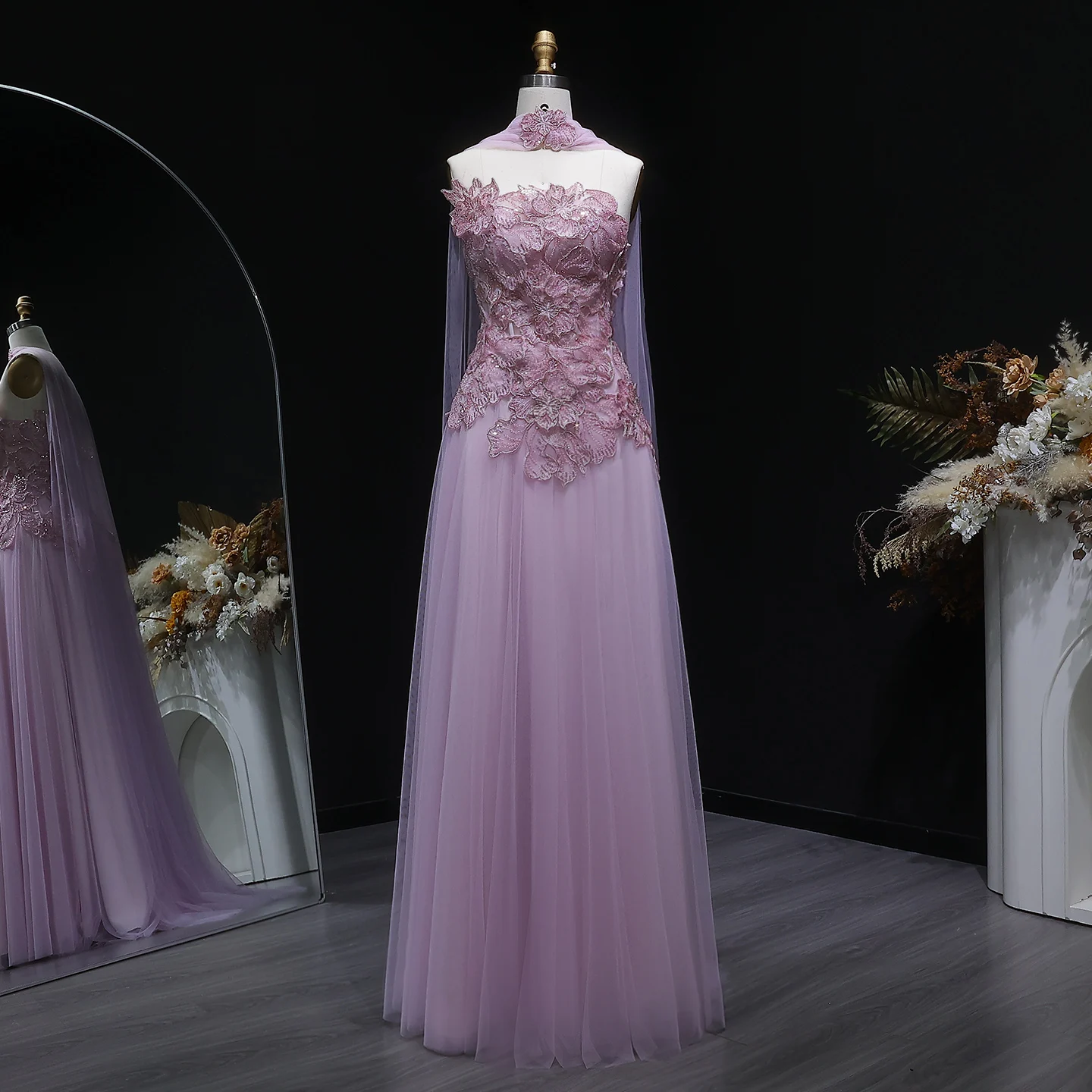 Sharon Said Atemberaubendes Abendkleid mit rosa Tüllblumen-Applikationen 2026 Luxuriöses Damen-Abendkleid für formelle Anlässe SS239 Maßanfertigung – Detail 6