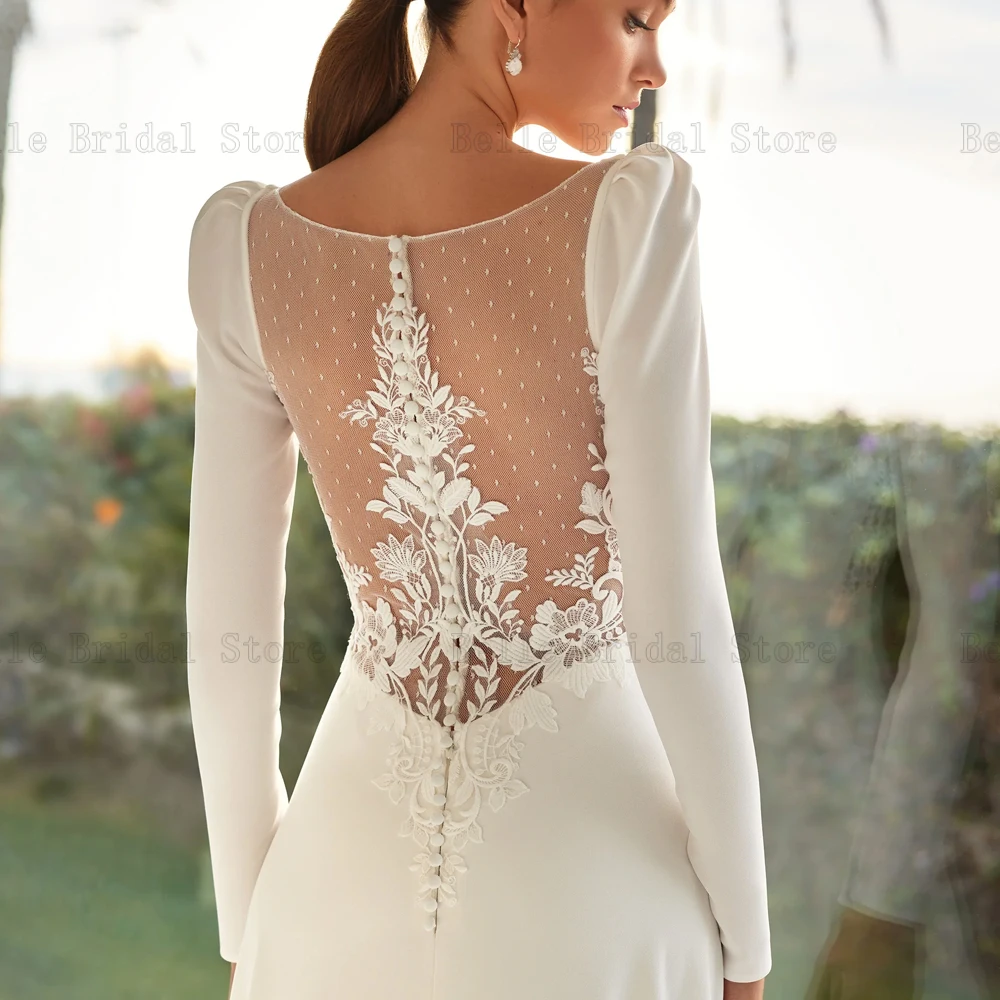 Elegant Wedding Dresses Jewel Neck Long Sleeves Bridal Gowns Appliques Back Button Floor Length Mermaid Vestidos De Novia 2024