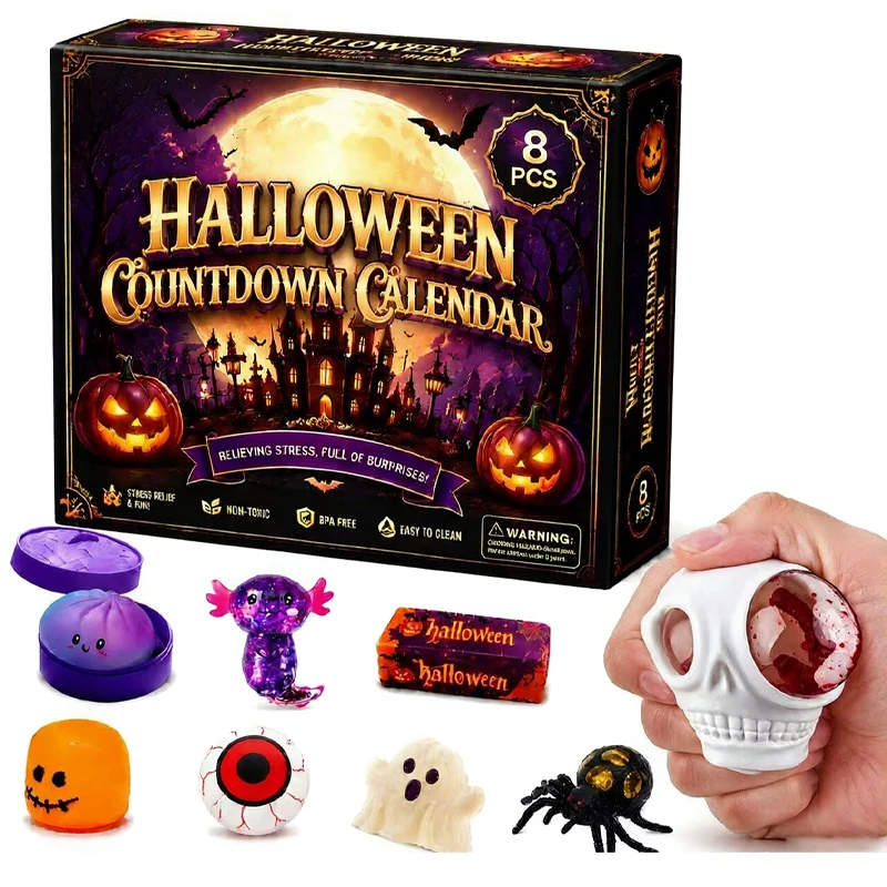 2026 Halloween Countdown Advent Calendar Squishy Box Stress Relief Squishy Ghost Pumpkin Spider Eyeball Squeeze Halloween Gift
