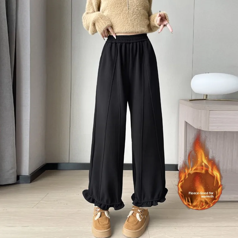 가을 겨울 신상 슬림핏 양가죽 블루머 팬츠 9부 캐주얼 팬츠 만능 코디 스트레이트 레그 팬츠