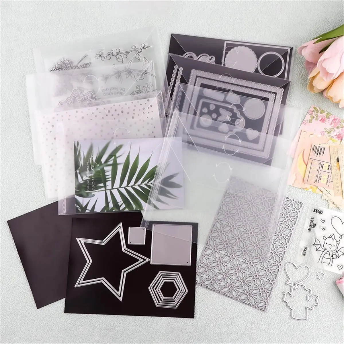 150Pcs 7x5In Storage Envelopes,Resealable Plastic Envelopes Pockets Storage Bag for Clear Stamp,,Scrapbook Paper-ABVK
