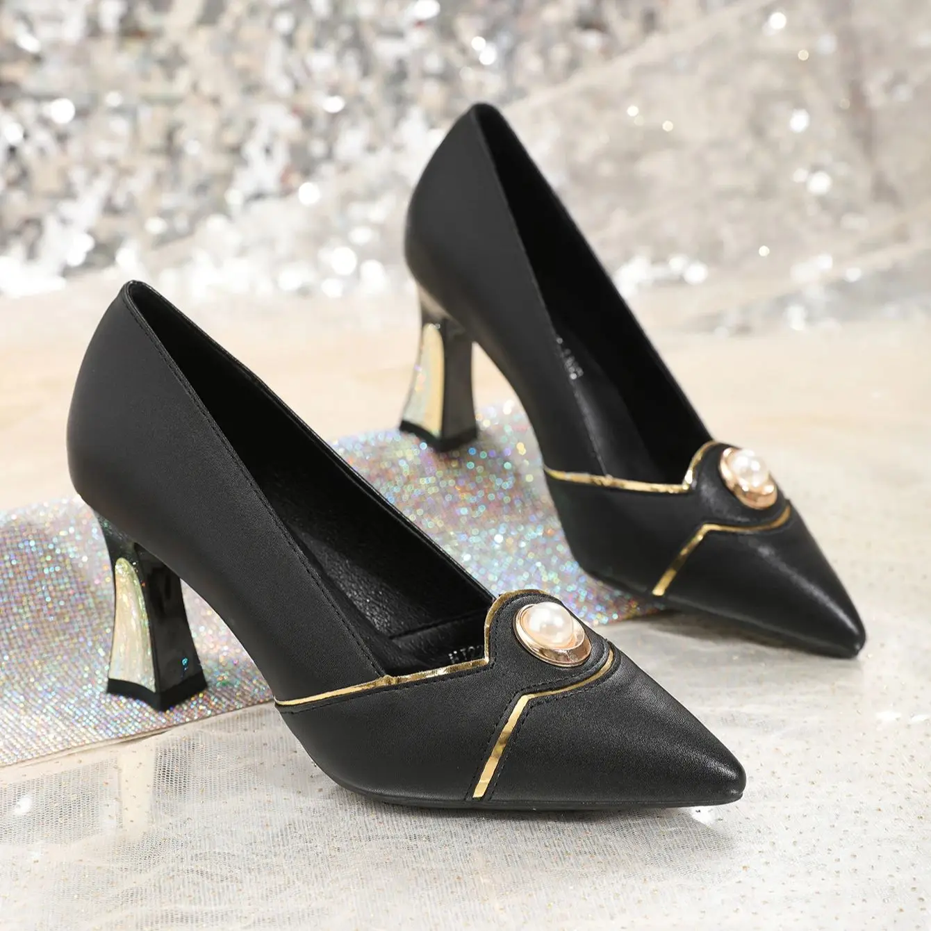 Pointed pearl fashion delicate shallow high-heeled shoes