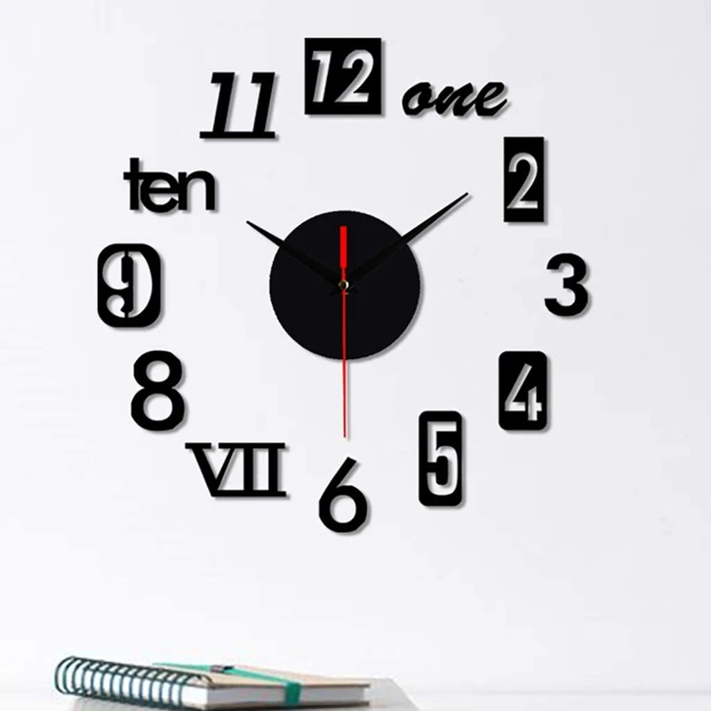 DIY Wall Clock - Modern 3D Mirror Wall Clock Decor,Roman Numerals Clock - Wall Sticker Clock Home Room Decor