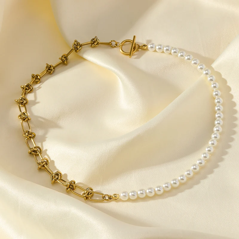 EILIECK 316L Edelstahl Asymmetrisches Perlenketten-Halsketten-Armband-Set für Damen, Modisches Silberfarbenes Wasserdichtes Schmuckgeschenk – Detail 16