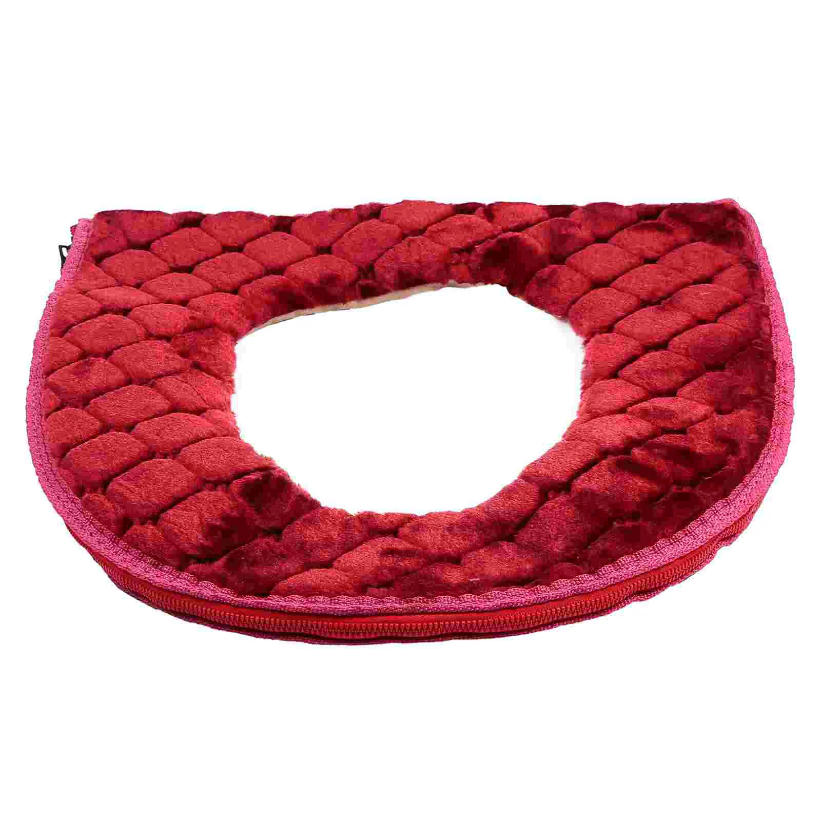 Toilet Seat Oblong Cover Red Cushion Mat Supplies Universal Thickened Warm Zipper