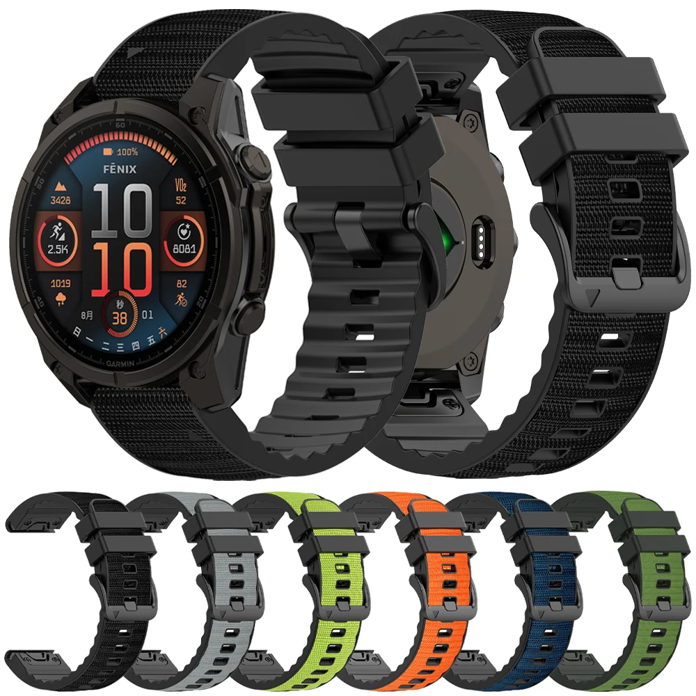 Nylon Silicone WatchBand For Garmin Fenix 8 Pro E 7X 7 6X 6 5X 5 Plus 3 Strap Forerunner 970 965 Quick Release 22 26MM Bracelet