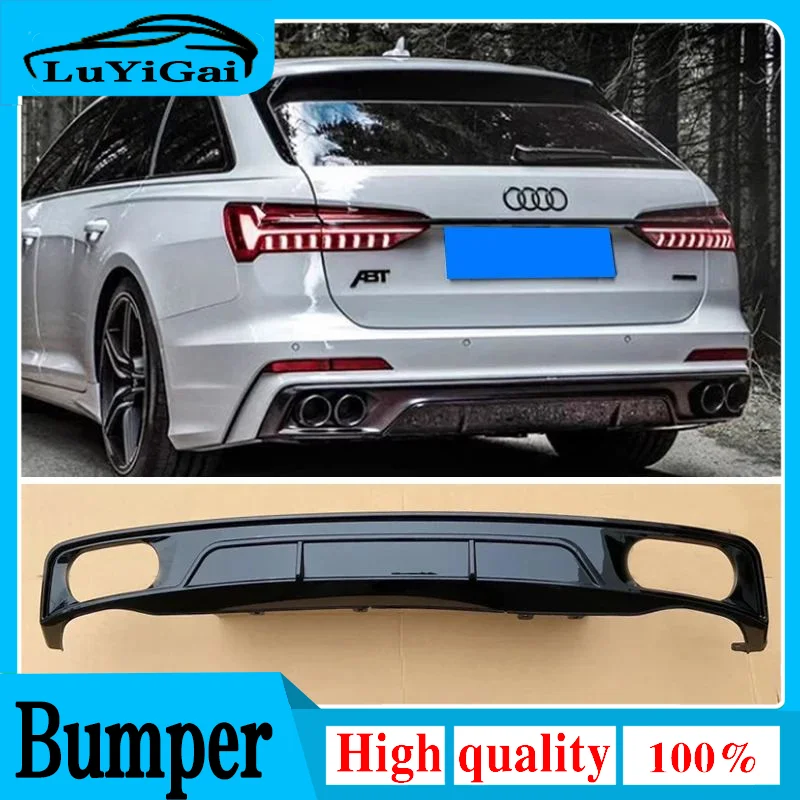 ABT Style PP Rear Bumper Diffuser For Audi A6 S6 C8 avant Sedan Wagon 2019-2021 With Metal Exhaust Tips Carbon Fiber Look 