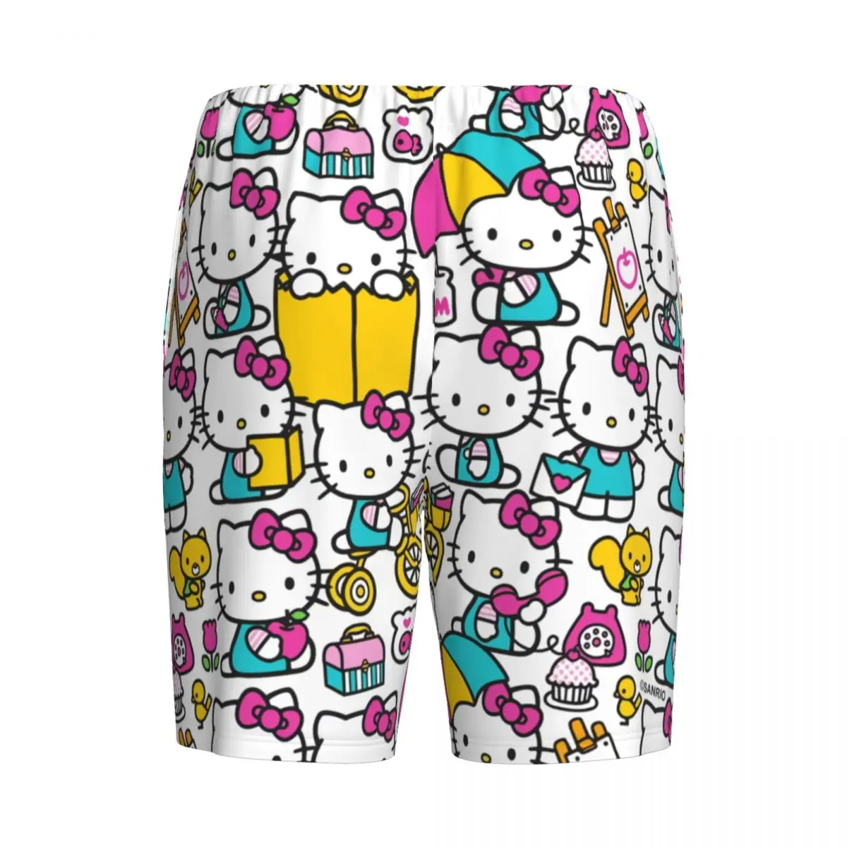 Hello Kitty dos desenhos animados pijama Shorts dos homens, pijamas, Lounge Bottom, Stretch Sleep Pjs curtos com bolsos, Anime, personalizado