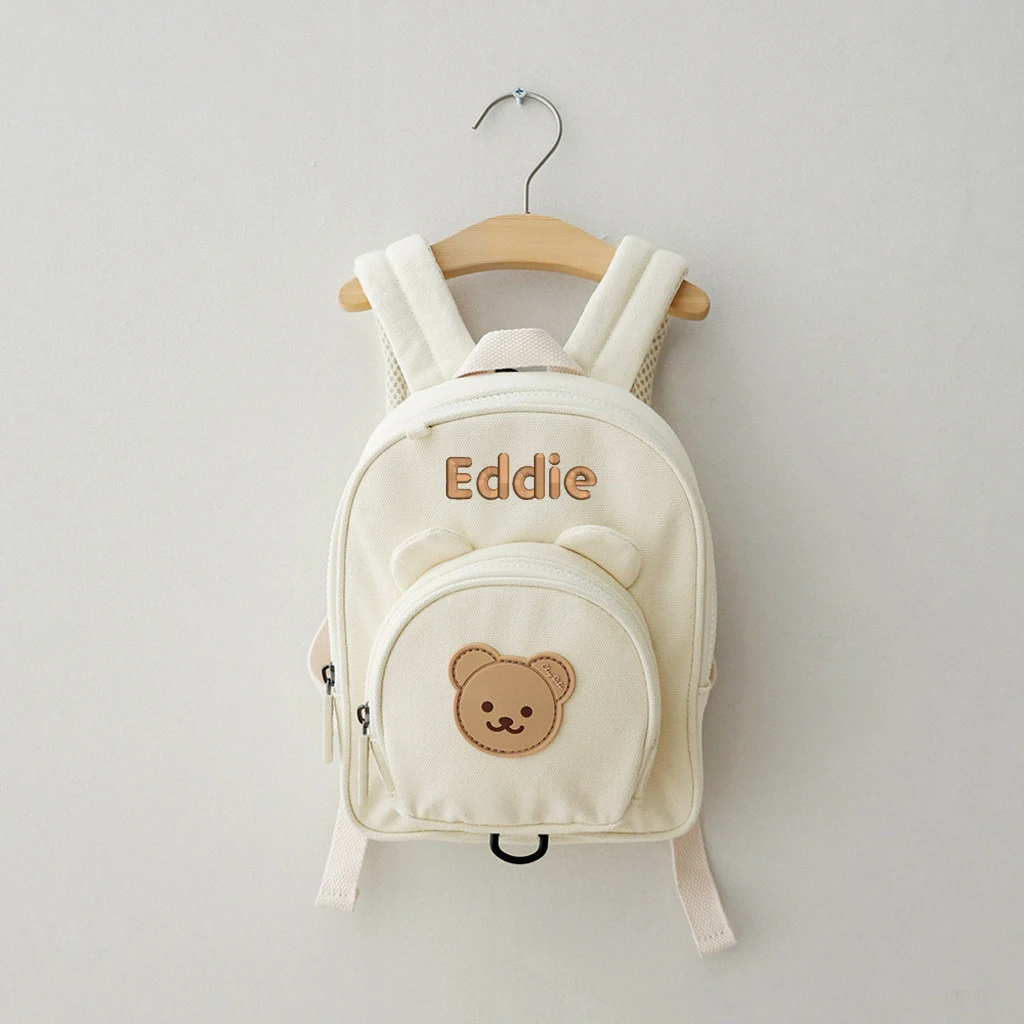 Mochila bordada personalizada para niños pequeños, Animal de dibujos animados, oso, conejito, Kawaii, almacenamiento de aperitivos al aire libre, bolsa de bebé