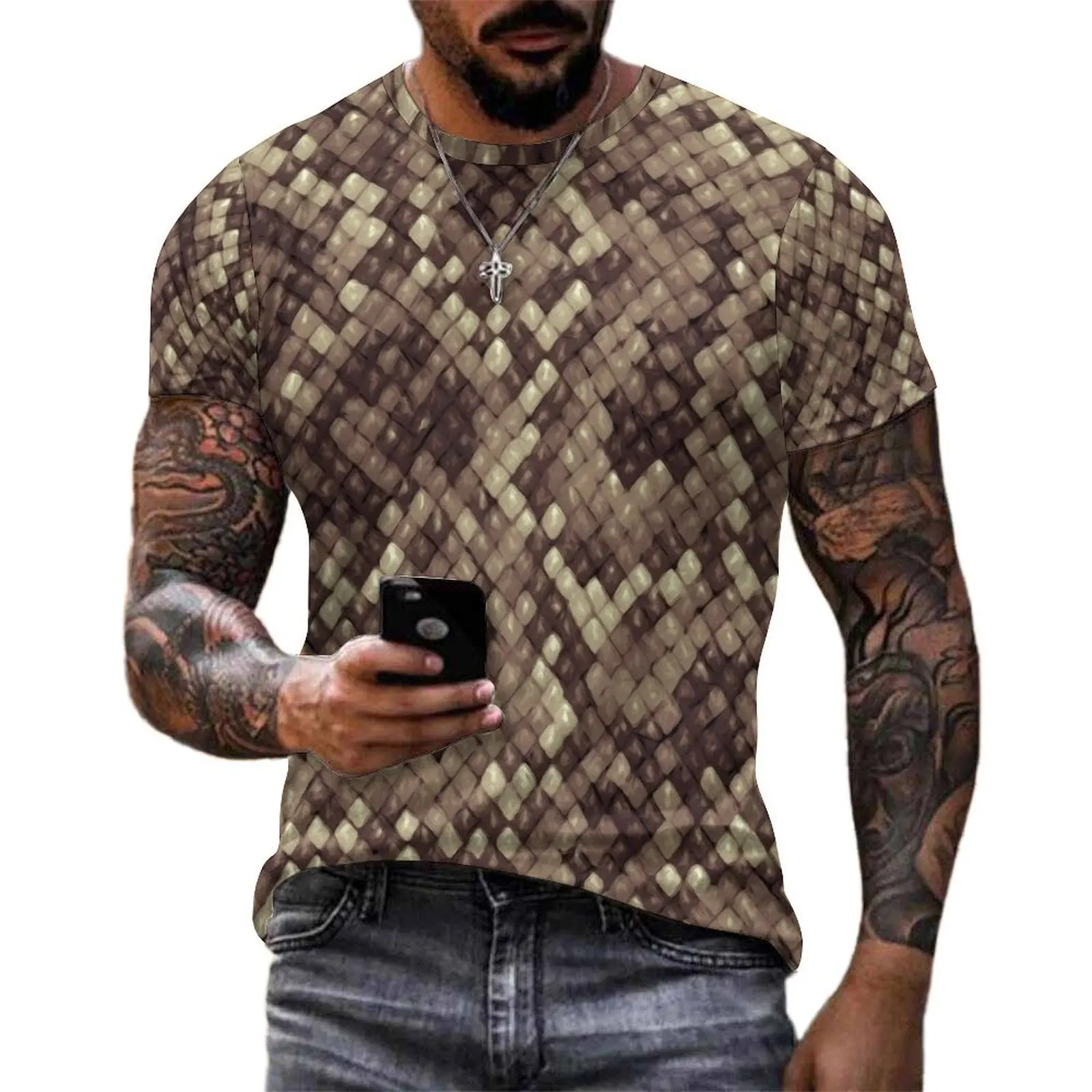Snakeskin Python T-Shirt For Male Animal Print Graphic O Neck T Shirts Summer Vintage Tops Short-Sleeve Big Size Tee Shirt Gift