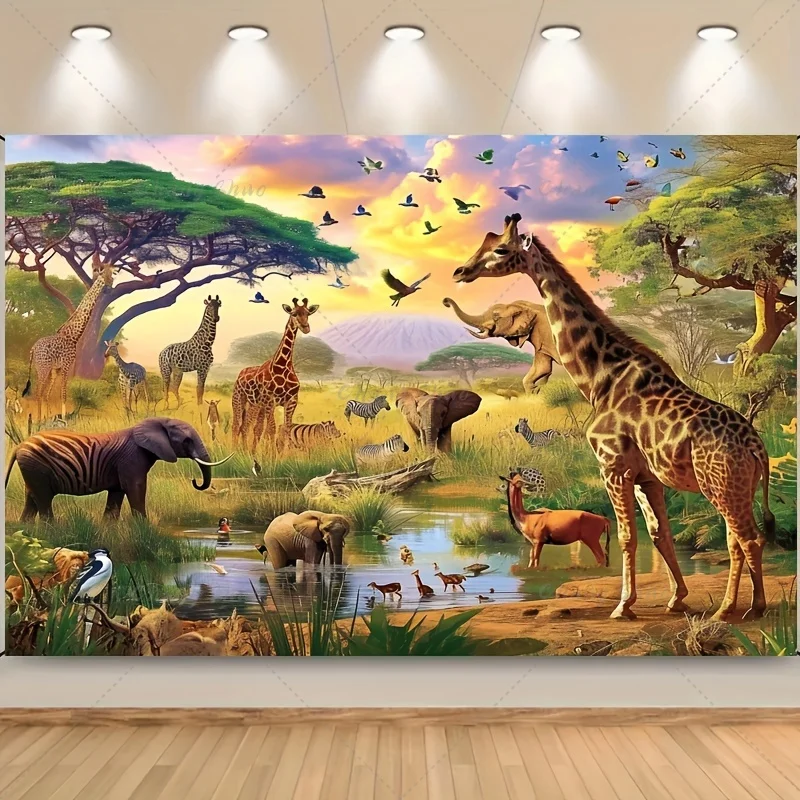 الغابة سفاري البرية خلفية واحدة الغابات الاستوائية الحيوان مخصص حفلة عيد ميلاد استحمام الطفل خلفية الصورة لدعائم التصوير الفوتوغرافي