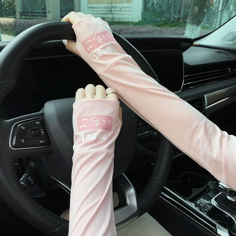 Summer Long Fingerless Gloves Women Sun Protection Sleeve Ice Cover Driving With Sleeve Cooling Sunscreen Silk Arm Thumb Ho I4Y6