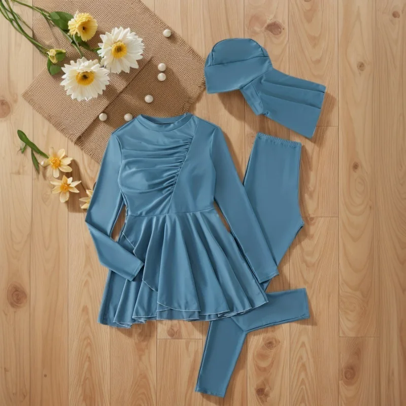 

3 шт./компл. купальники для мусульманских женщин, новые буркини, все купальники, длинные платья и длинные трусики, комплекты буркини для исламских