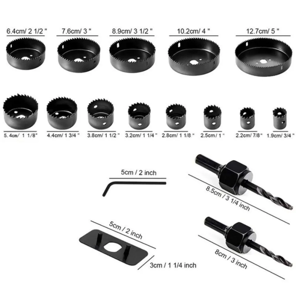 16PCS/1set Wood Carpentry Tools MDF Drill Bit Set Hole Saw Set 19-127mm For Drywall Metal Drill Bits PVC Tool Blades Cutting