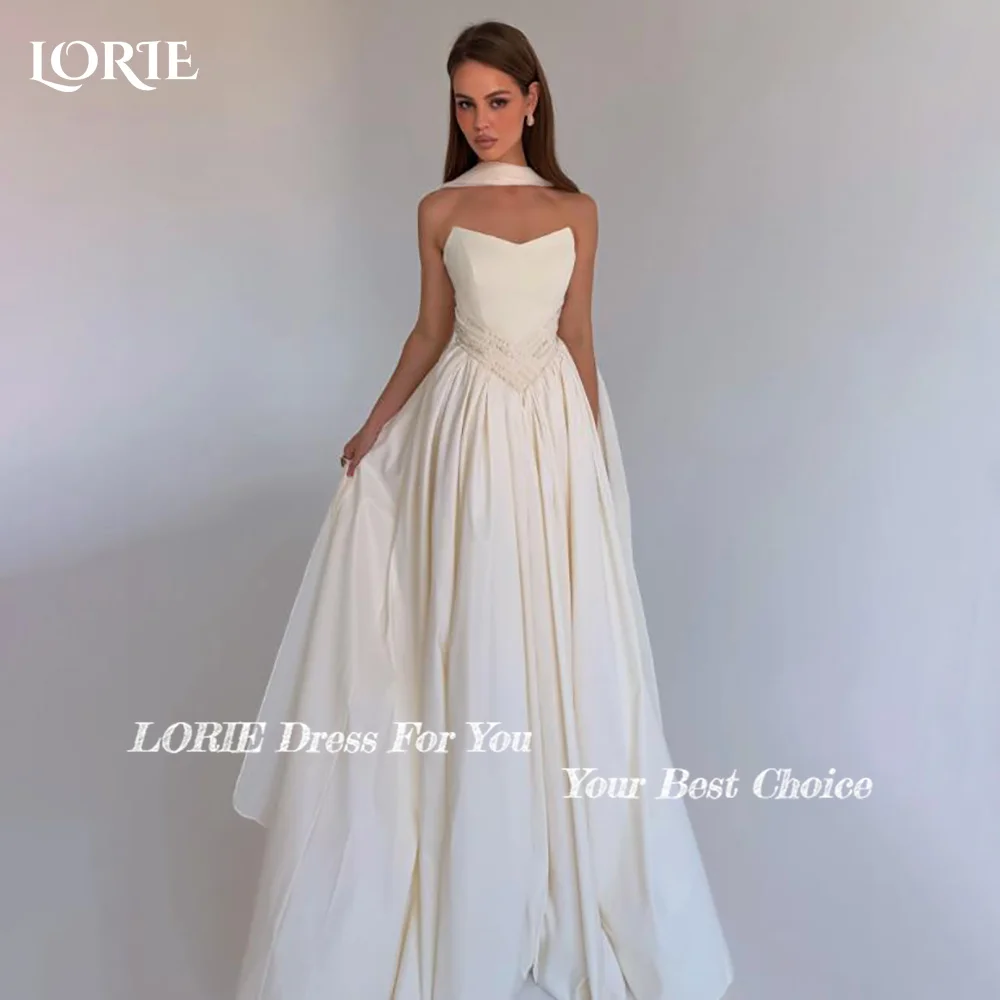 LORIE Lace Boho Wedding Dresses 3D Flower Strapless Chiffon Princess Sweetheart Bridal Gown Backless Boho Bride Dress Customized