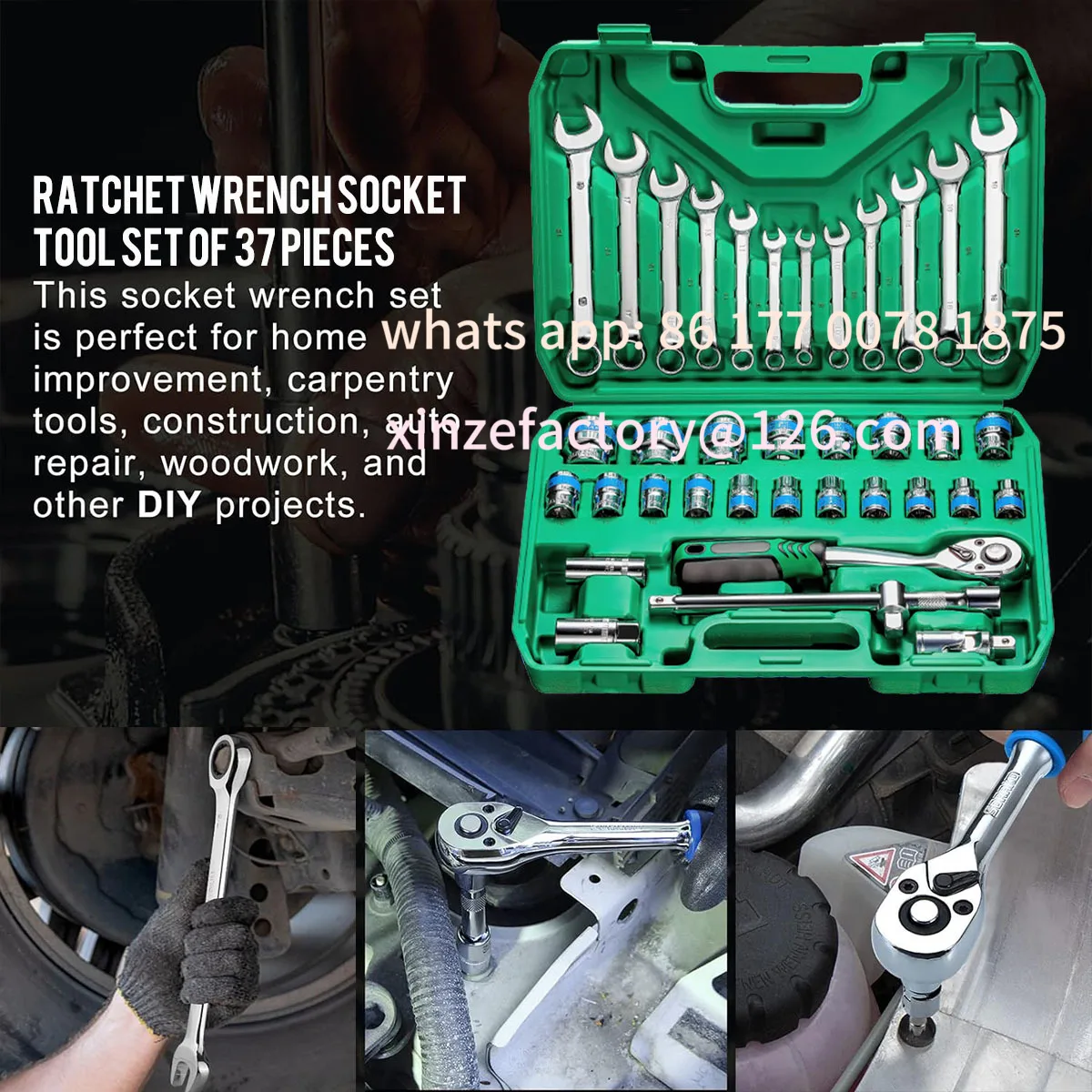 Customizable 37 Piece Socket Wrench Ratchet Set Mechanical Tool Set Drill Bit Socket Suitable for Automotive Repair and Home Use