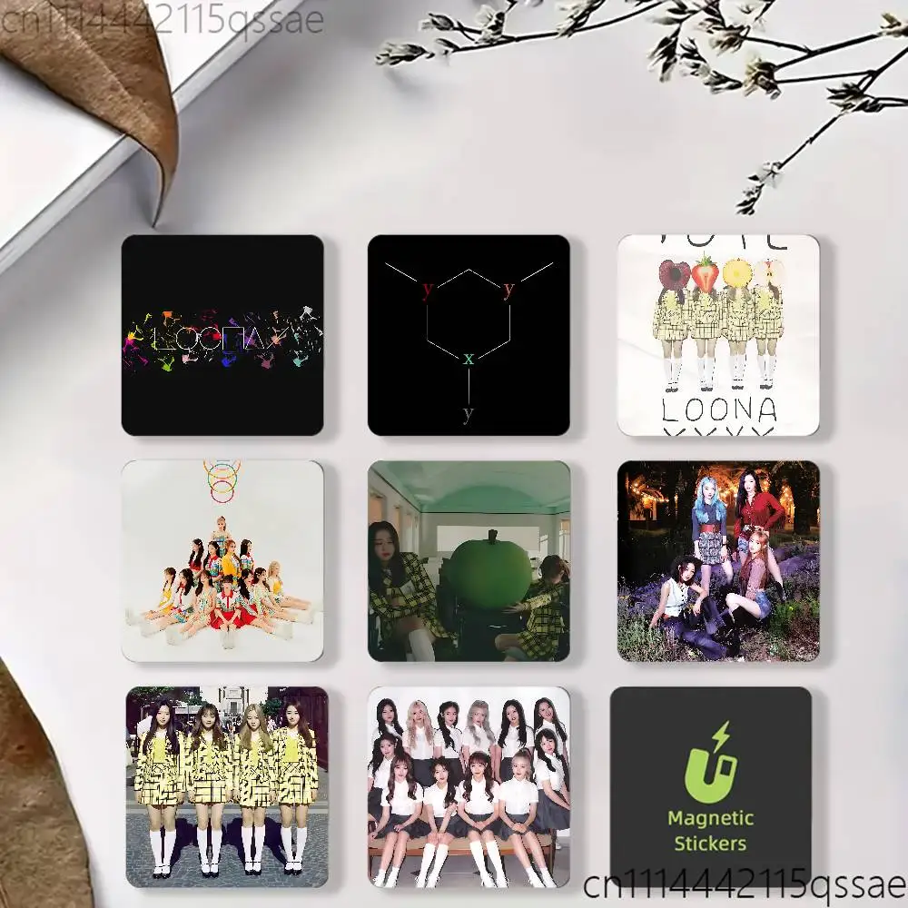 YVES Album Yyxy LOONA Kawaii Black Square Plastic Fridge Magnet for Magnetic Sticker No Trace Left Durable Smooth Textured